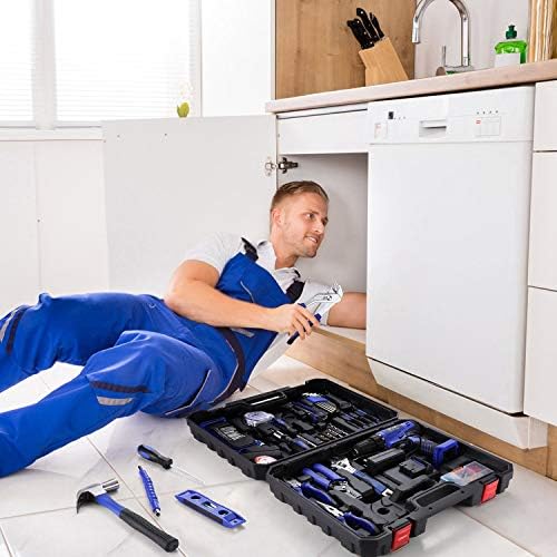 112 Piece Power Tool Combo Kits with 21V Cordless Drill, Professional Household Home Tool Kit Set with DIY Hand Tool Kits for Garden Office House Repair Maintain-Blue - Image 6