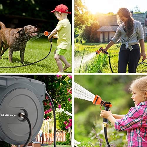 Giraffe Tools AW505/8 Retractable Garden Hose Reel 5/8" x 115+5 ft, Heavy Duty Wall Mounted Water Hose Reel Automatic Rewind, 180 Deg Swivel Bracket, Slow Retraction, 115ft, Dark Grey - Image 7