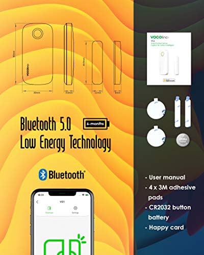 VOCOlinc Door Window Alarm Magnetic Contact Sensor Wireless Smart No Hub Required ONLY Works with Apple HomeKit Home Security Bluetooth Low Energy Remote Access VS1 (2Pack-VS1) - Image 3