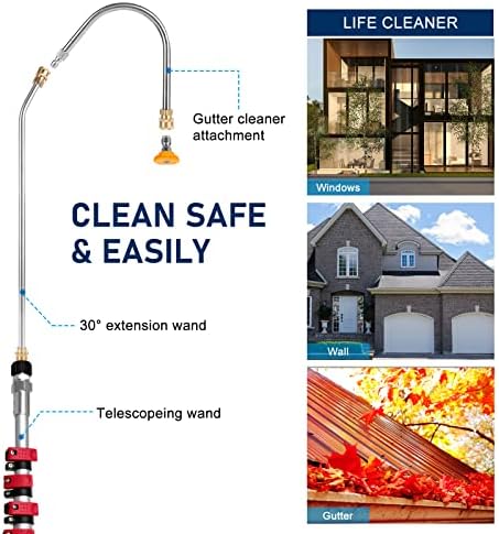 TaoTazon 24 FT Pressure Washer Extension Wand, Extension Pole for Pressure Washer with Gutter Extension, and 7 Spray Nozzle Tips for Roof Fence Window Washing Gutter Cleaner - Image 2