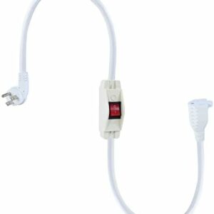 Short Power Extension Cord with On Off Switch - 2FT Flat Plug Short 3Prong Extension Cord with Inline Switch Waterproof, 1875W Heavy Duty White SJTW 14AWG Grounded 15A AC Electrical Extension Cord