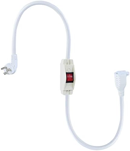 Short Power Extension Cord with On Off Switch - 2FT Flat Plug Short 3Prong Extension Cord with Inline Switch Waterproof, 1875W Heavy Duty White SJTW 14AWG Grounded 15A AC Electrical Extension Cord