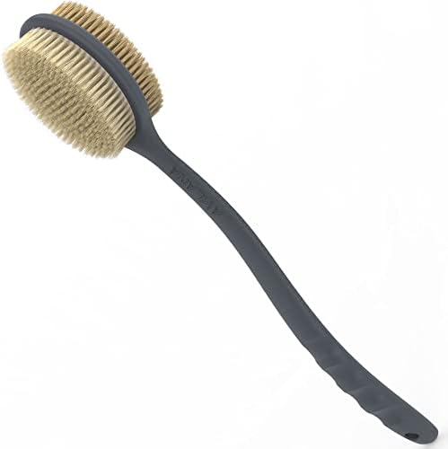 Avilana Shower Body Brush with Long Curved Handle, Long Silicone Handle Back Scrubber with Dual-Sided Long Handle Bath Shower Brush with Soft and Stiff Bristles (Long Handle-Gray) - Image 8
