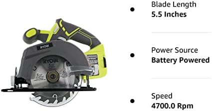 Ryobi One P505 18V Lithium Ion Cordless 5 1/2" 4,700 RPM Circular Saw (Battery Not Included, Power Tool Only), Green - Image 7