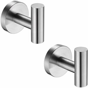 Nolimas Bathroom Towel Hooks SUS 304 Stainless Steel Coat Hook Round Clothes Towel Coat Robe Hook Cabinet Closet Door Sponges Holder for Bath Kitchen Garage Hotel,Wall Mounted, Brushed Nickel, 2Pack