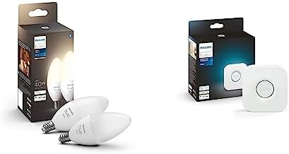 Philips Hue White LED Smart Candle, 2 Bulbs & Bridge, Unlocks Full Suite of Features for Hue Smart Lights and Accessories