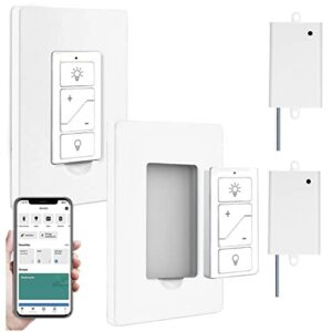 Nexete Smart Wireless Light Switch and Receiver Kit,Brightness Adjustable,100ft RF Range No Wiring Mini Remote Control with Wall Plate,Voice Control,Bluetooth Work with Amazon Alexa (2 Wall Switches)