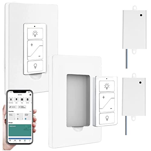 Nexete Smart Wireless Light Switch and Receiver Kit,Brightness Adjustable,100ft RF Range No Wiring Mini Remote Control with Wall Plate,Voice Control,Bluetooth Work with Amazon Alexa (2 Wall Switches)