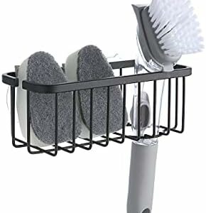 SunnyPoint NeverRust Deluxe Kitchen Sink Suction Holder for Sponges, Scrubbers, Soap, Kitchen, Bathroom, 304 Stainless Steel (Mat Black, 7.4 x 3.3 x 2.75 Inch)(Sponge & Brush NOT Included)