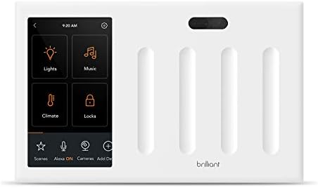 Brilliant Smart Home Control (4-Switch Panel) — Alexa Built-In & Compatible with Ring, Sonos, Hue, Google Nest, Wemo, SmartThings, Apple HomeKit — In-Wall Touchscreen Control for Lights, Music, & More