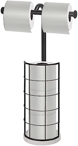 NearMoon Toilet Paper Holder Stand, Bath with 3 Rolls Tissue Storage-Metal Tissue Roll Holder Freestanding with Marble Base, Rustproof Toilet Roll Holder for Bathroom/Kitchen Countertop, Matte Black