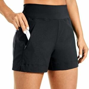 CRZ YOGA Women's Lightweight Mid Rise Hiking Shorts 4'' - Stretch Athletic Summer Travel Outdoor Golf Shorts Zip Pockets