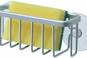 SunnyPoint NeverRust Kitchen Sink Suction Holder for Sponges, Scrubbers, Soap, Kitchen, Bathroom, 6"L x 2.36" W x 2.56"H , Aluminum (Mat Silver, Set of 1)