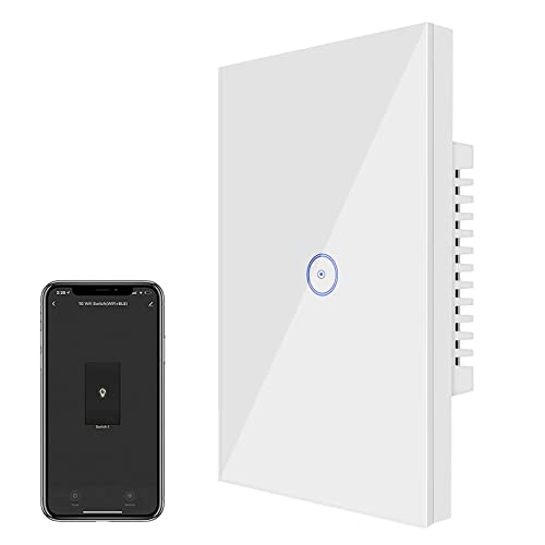 Jinvoo WiFi Wall Light Touch Panel Switch, 2.4GHz WiFi Light Switch Smartphone Remote Control, Remote Control Smart Life/Graffiti App, Timer, Alexa Compatible and Google Home White 1 Gang