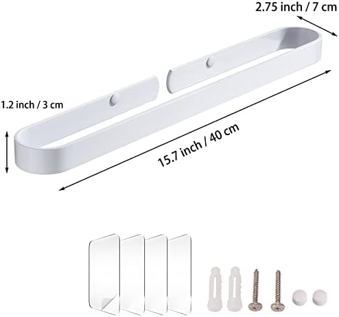 Adhesive Hand Towel Holder for Bathroom Wall 15.7 Inch, White Stick On Bathroom Towel Bar Countertop Kitchen Bath Towel Rack with 4 Clear Dould Sided Tape Pads, No Drilling-Adhesive/Screw-in, Veefos - Image 3
