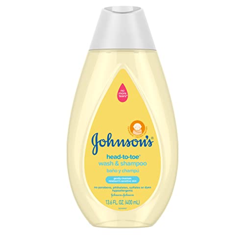Johnson's Head-to-Toe Gentle Baby Wash & Shampoo, Tear-Free, Sulfate-Free & Hypoallergenic Bath Wash for Baby's Sensitive Skin & Hair, pH Balanced, Washes Away 99.9% of Germs 13.6 fl. oz