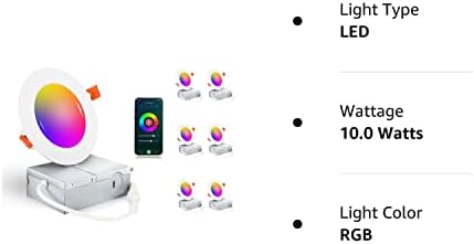 CLOUDY BAY [6 Pack] 4inch Smart WiFi LED Recessed Lights,RGBCW Color Changing Recessed Lighting,Compatible with Alexa and Google Home Assistant,No Hub Required,10W 2700K-6500K,CRI90+ Wet Location - Image 7