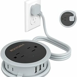 Travel Power Strip USB C, 4 FT Winding Flat Plug Extension Cord with 4 AC Outlets, 3 USB (1 USB C), Portable Mini Power Strip, Compact for Travel, Dorm Room, Cruise Essentials, Travel Gear, Grey