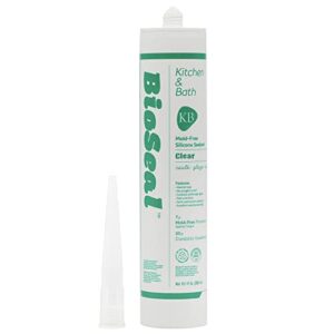 Clear BioSeal 100% Silicone Sealant Caulk Kitchen and Bath Grade, Waterproof and No Odor No Color Change 10.1 ounce Cartridge, Clear