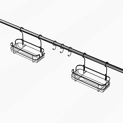 Zenna Home Bathroom Organizer Shower Caddy or Storage for Kitchen, Pantry, Closet, Kids Toys, with 2 Baskets and 3 Hooks, Adjustable Tension Rod, No Drilling, Fits Spaces from 26” to 76”, Matte Black - Image 7