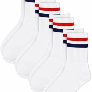 COTTON DAY Unisex Little Kids Youth Boys Girls Soft Cotton White Athletic Socks with Stripes