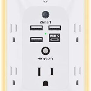 Outlet Extender with Night Light, Multi Plug Outlet, USB Wall Charger Surge Protector 4 USB Charging Port(1USB C), Power Strip Electrical Outlet Splitter Expander for Home Office Dorm Room ETL Listed