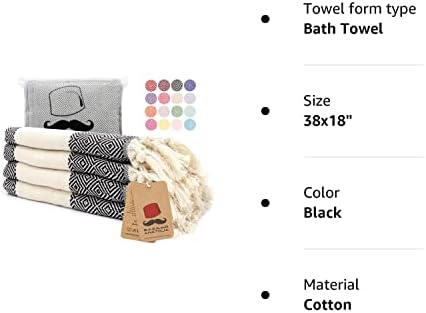 Bazaar Anatolia Turkish Hand Towels Set of 4 Diamond Bath Towel 100% Cotton 38x18 Boho Farmhouse Decor Quick Dry Hand Hair Gym Face Bath Tea Kitchen Dishcloth Set Decorative Bathroom Towel (Black) - Image 9