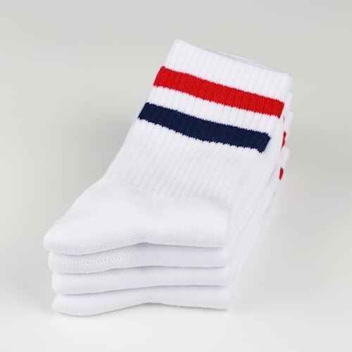 COTTON DAY Unisex Little Kids Youth Boys Girls Soft Cotton White Athletic Socks with Stripes - Image 6