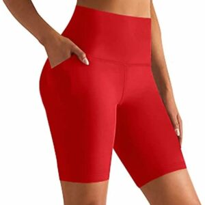 GROTEEN Biker Shorts for Women with Pockets - 8'' High Waisted Tummy Control Yoga Workout Running Spandex Gym Shorts