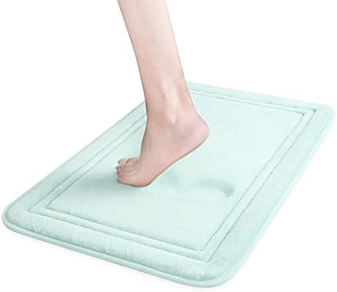 ITSOFT Memory Foam Bath Mat Non Slip Absorbent Super Cozy Velvet Bathroom Rug Carpet, Machine Washable, 24 x 16 Inches Spa Blue