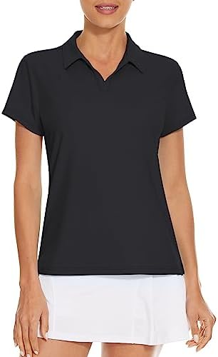 Women's Golf Polo Shirts V Neck UPF 50+ Collared Short Sleeve Tennis Shirt Lightweight Quick Dry Sun Protection Shirts - Image 2