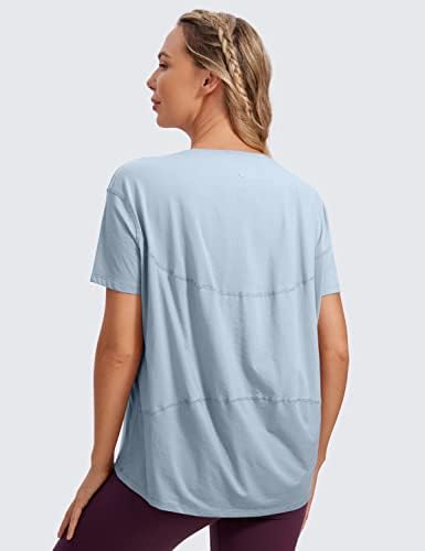 CRZ YOGA Women's Pima Cotton Short Sleeve Shirts Loose Fit Gym Workout T-Shirt Athletic Casual Tops - Image 2