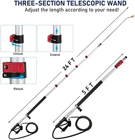 24 FT Pressure Washer Extension Wand, Extension Pole for Pressure Washer with Gutter Extension, and 5 Spray Nozzle Tips for Roof Fence Window Washing Gutter Cleaner - Image 2