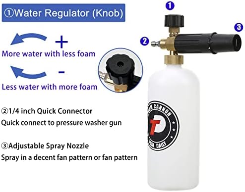Tool Daily Foam Cannon with 1/4 Inch Quick Connector, 1 Liter, 5 Pressure Washer Nozzle Tips - Image 3