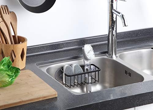 SunnyPoint NeverRust Deluxe Kitchen Sink Suction Holder for Sponges, Scrubbers, Soap, Kitchen, Bathroom, 304 Stainless Steel (Mat Black, 7.4 x 3.3 x 2.75 Inch)(Sponge & Brush NOT Included) - Image 2