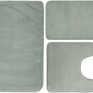 Light Grey Memory Foam Bathroom Rug Set 3 Piece Non Slip Extra Absorbent Shaggy Bathroom Mats and Rugs Sets, Soft & Dry Bath Mat Sets for Bathroom Washable Carpets Set