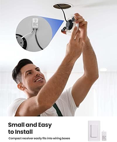 Zoiinet Wireless Lights Switch Kit, No Wiring, Buckle Design & Removable, Muti Way Switch, No WiFi Needed, Programmable, 1300ft Remote Control Lighting Fixture for Led, Ceiling Lights and Lamps - Image 3
