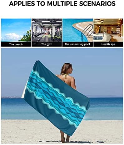 Geometry Blue Towel Sets for Bathroom,Microfiber Bath Kitchen Beach Hair Hand Yoga Dish Towels and Washcloths,Quick Dry Decorative Towels+Set Accessories Decor Modern Minimalist Abstract Water Stripes - Image 6