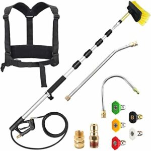 jOYjOB 24ft Pressure Washer Extension Wand with Brush Nozzle Tips Belt Harness and Gutter Cleaner, Commercial Grade Telescoping Power Washer Wand