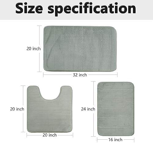 Light Grey Memory Foam Bathroom Rug Set 3 Piece Non Slip Extra Absorbent Shaggy Bathroom Mats and Rugs Sets, Soft & Dry Bath Mat Sets for Bathroom Washable Carpets Set - Image 6