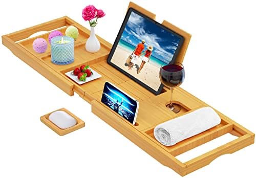 Premium Bathtub Caddy Tray - Bath Tray - Bath Tub Tray Table for Bathtub - Bath Caddy Tray for Bathtub, Expandable Size, Fits Most Bath Tubs