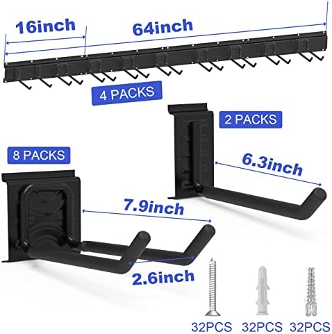 Mutilife Tool Storage Rack, 64INCH 4 packs Rails &10 packs Adjustable Hooks garden tool organizer for Garage Tool Organizer Wall Mount, Aluminum Steel For Garden (64 inches 4 Rail) Gifts for men - Image 2