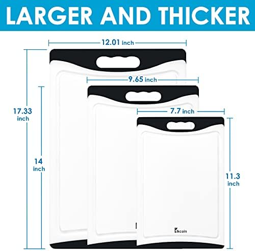 Cutting Boards for Kitchen, Extra Large Plastic Cutting Board Dishwasher Chopping Board Set of 3 with Juice Grooves, Easy Grip Handle, Black, Kikcoin - Image 2