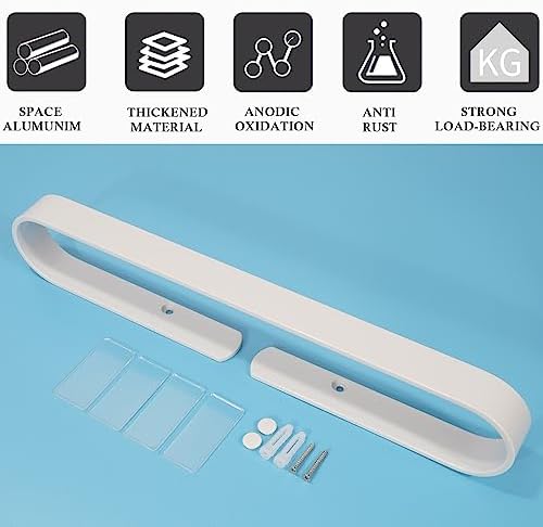 Adhesive Hand Towel Holder for Bathroom Wall 15.7 Inch, White Stick On Bathroom Towel Bar Countertop Kitchen Bath Towel Rack with 4 Clear Dould Sided Tape Pads, No Drilling-Adhesive/Screw-in, Veefos - Image 2