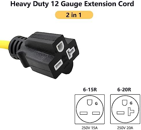 YSIL Dryer Plug Adapter 15A 125V to 20A 250V Adapter Cable 1 FT,12AWG 5-15P to 6-15/20R T Blade AC Power Adapter Converter Indoor/Outdoor Adapter - Image 5