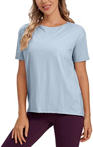 CRZ YOGA Women's Pima Cotton Short Sleeve Shirts Loose Fit Gym Workout T-Shirt Athletic Casual Tops