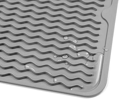MicoYang Silicone Dish Drying Mat for Multiple Usage,Easy clean,Eco-friendly,Heat-resistant Silicone Mat for Kitchen Counter or Sink,Refrigerator or Drawer liner Grey L 16 inches x 12 inches - Image 9