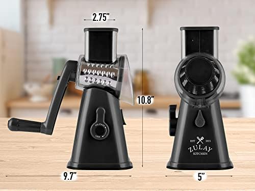 Rotary Cheese Grater with Upgraded, Reinforced Suction - Round Cheese Shredder Grater with 3 Replaceable Stainless Steel Drum Blades - Easy To Use & Clean - Vegetable Slicer & Nut Grinder (Black) - Image 7