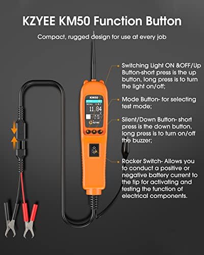 KZYEE KM50 Power Circuit Probe Kit - 12V/24V Automotive Circuit Tester for Frequency, Duty Cycle, Fuel Injection Circuit, AC/DC Resistance, Digital Voltage, Activate Component Electrical System Tool - Image 7