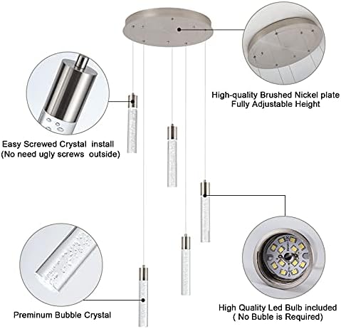 votag 5-Light Pendant Lights for Kitchen Island, Kitchen Pendant Lighting Over Island,Integrated Modern Pendant Light with Crystal 40W,6000k Dimmable - Image 4